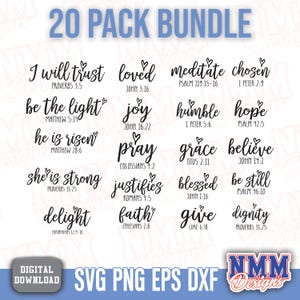 Bundle SVG citation de la Bible, source d'inspiration chrétienne PNG fichiers coupés pour Cricut & Silhouette, dessins bibliques pour créations manuelles cadeaux