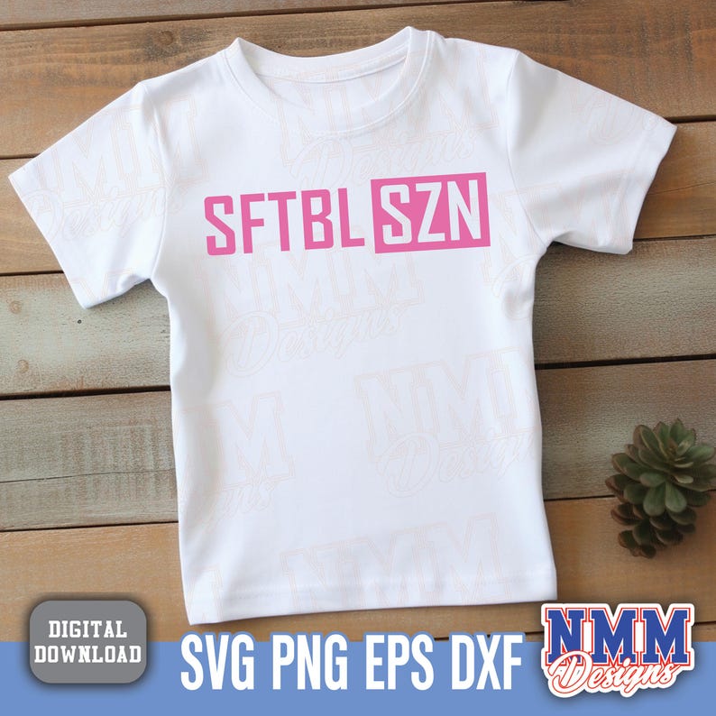 May include: White t-shirt with the text "SFTBL SZN" in pink letters.