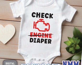 Check Engine Diaper SVG PNG: Car Lover Baby Bodysuit Design (Digital Download)