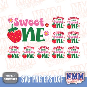 Fête d'anniversaire aux fraises - Une jolie fille assortie, thème de famille, décorations aux fraises, tenues pour enfants et adultes