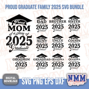 Paquete SVG familiar / SVG de graduación / Orgullosos estudiantes de último año de 2025 / Gráficos PNG para regalos y celebraciones personalizados