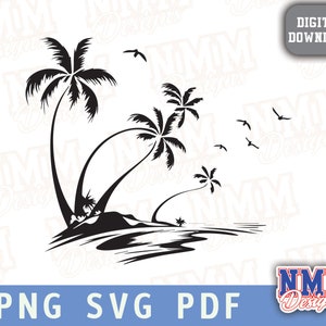 Tropische Palmen Digital Download | Urlaub SVG PNG für Stranddekor, Sonnenuntergangskunst und Sublimationsgrafiken