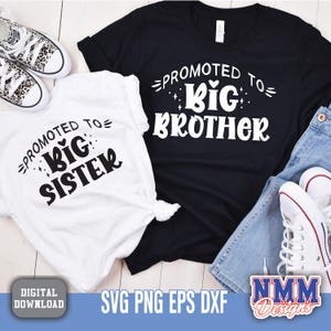 Promovido a Big Sister & Brother SVG PNG | Presente de anúncio de irmão fofo para chá de bebê e celebração de recém-nascido
