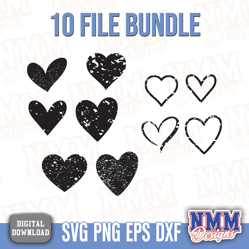 Rustic Distressed Heart SVG PNG Bundle: Valentine's Day Cut Files ...