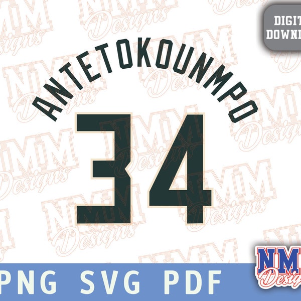 Antetokounmpo Jersey svg png, pdf, file svg per cricut, file di taglio in vinile, per camicie e tazze, ferro su Sport scolastici