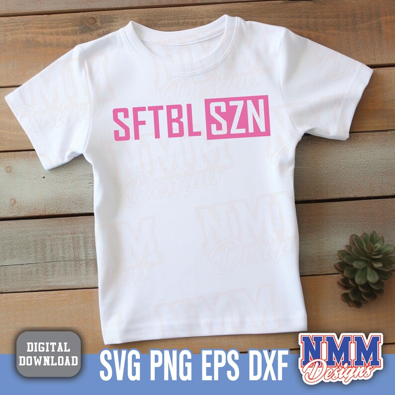May include: White t-shirt with the text "SFTBL SZN" in pink letters.