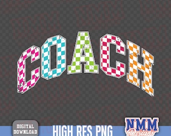 Retro Neon Coach PNG: Distressed Varsity Shirt Design (Digital Download)