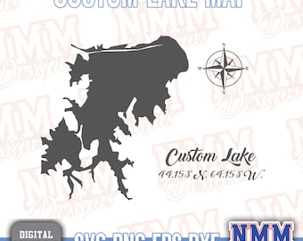 Custom lake map svg silhouette outline lake map shape vector svg lake map laser cutting engraving boat lake house SVG, DXF, PNG, Any Lake!