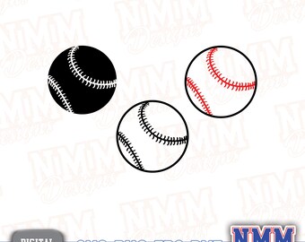 Può includere: Tre palline da baseball, una nera, una bianca con cuciture rosse e una bianca con cuciture nere. SVG PNG EPS DXF.