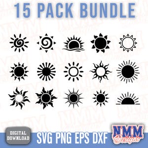Sun PNG SVG Bundle: Bright Sun Designs for Cricut, Silhouette, Digital Crafting, Clipart & Printables