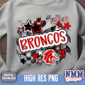 Let&#39;s Go Broncos preppy mascot png | digital download | Red Black white
