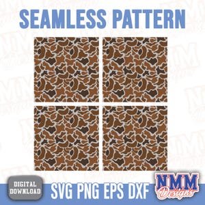 May include: A digital download graphic with a seamless pattern design. The pattern features brown and tan organic shapes. The words "SEAMLESS PATTERN" are at the top. The bottom has "DIGITAL DOWNLOAD" and "SVG PNG EPS DXF".