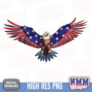 American Flag Eagle PNG Digital Download, Patriotic USA Stars and Stripes Clipart for Crafts & DIY Projects