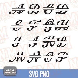 Monogramm Alphabet SVG Split Frame Schnittdateien für Cricut & Silhouette | 26 Buchstaben PNG enthalten