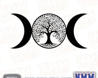 Triple Moon Celtic Tree SVG: Wiccan Goddess Clipart (Digital Download)