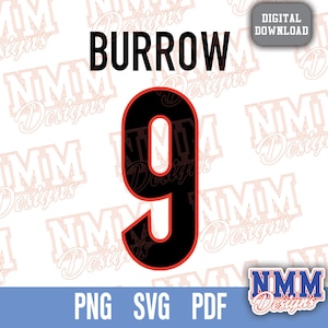 Burrow Jersey svg png, pdf, arquivos svg para cricut, arquivo de corte de vinil, para camisas e canecas, ferro em esportes escolares