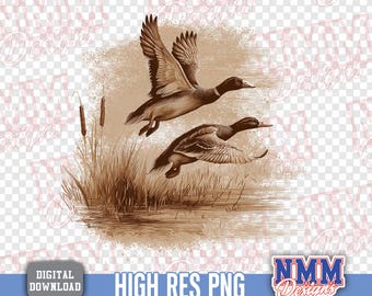 Retro Flying Mallard Duck PNG, Hunting Sublimation (Digital Download)