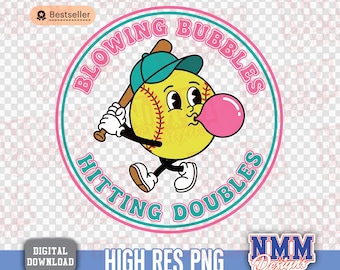 Softball png Bundle Retro Baseball SZN PNG Hit Doubles & Blowing Bubbles Digital Cut File