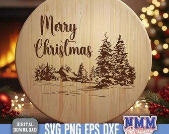 Christmas SVG Laser File Merry SVG Engraving Design for Cutting Board Gift
