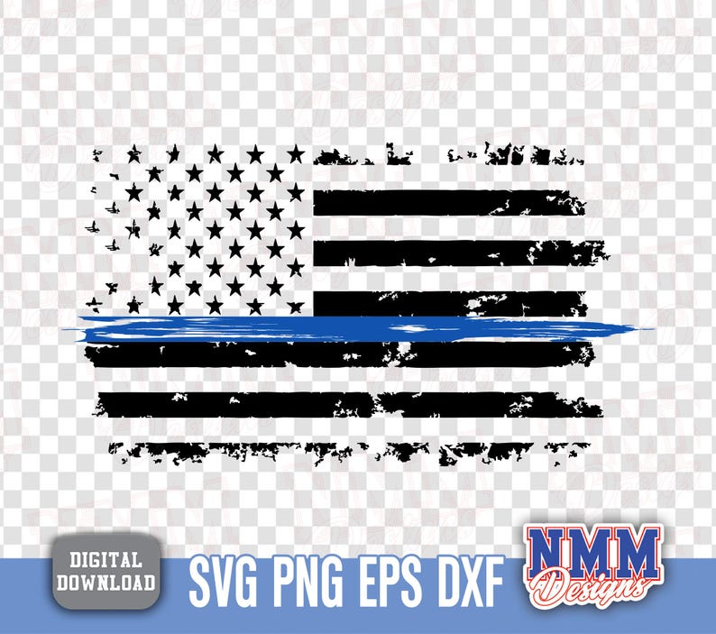 Blue Line US Flag: Police Support PNG SVG (Digital Download) image 2