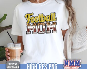 Football Mom PNG - Yellow Animal Print - Sublimation Design (Digital Download)