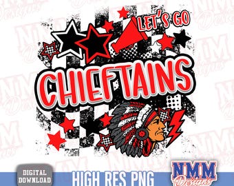 Let's Go Chieftains preppy mascot png | digital download | Red Black white