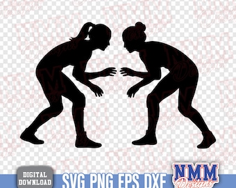 Female Wrestling Silhouette, Girl Wrestler SVG PNG PDF