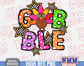 Preppy Turkey Gobble PNG: Neon Thanksgiving Digital Download