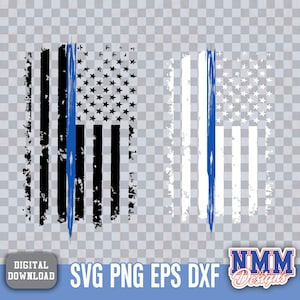 US Flag Blue Line PNG SVG - Thin Blue Line American Flag Digital Download for Print, Police Support Graphic Design