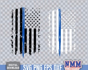 Blue Line US Flag: Police Support PNG SVG (Digital Download)