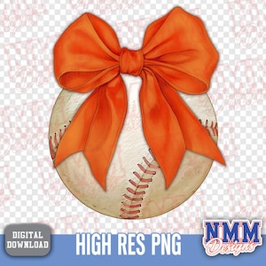 Orange Baseball Coquette Bow PNG | Digital Clipart for Cricut & Sublimation Designs