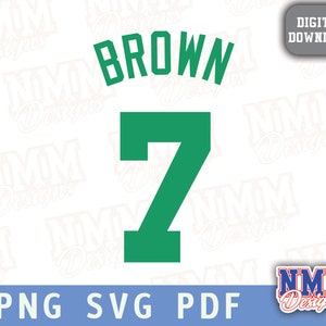 May include: Green and white digital download graphic of a jersey with the name "BROWN" and the number "7" on it.