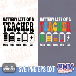 Duração da bateria do professor SVG | Clipart engraçado de professor para camisetas, canecas e presentes, download digital PNG, design de volta às aulas