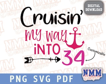 Compleanno in crociera SVG: età personalizzabile, design per maglietta (download digitale)