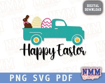 Happy Easter Bunny Truck SVG: Rabbit Cricut Silhouette (Digital Download)