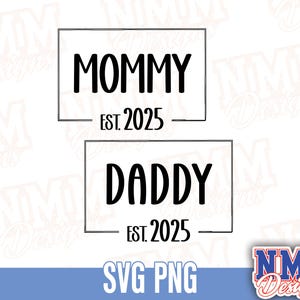 Archivo SVG de mamá y papá (fecha estimada: 2025) - Anuncio de embarazo, padres primerizos, futura mamá, ascenso a papá (descarga digital)
