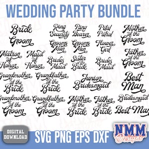 Bridal Party Svg Bundle, Wedding Svg Bundle, Bride Svg, Bridesmaid, Bride, Groom, Mr and Mrs Svg, Maid of Honor, Engagement Party svg files