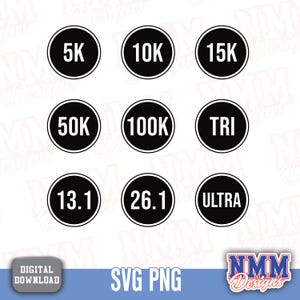 ランナー距離サークル 5K 10K ハーフマラソン サイン シャツ ステンシル SVG DXF PNG クリップアート クラフト & レース イベント バンドル用