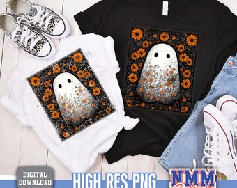 Pink Pumpkin Ghost PNG: Boho Floral Halloween Design (Digital Download