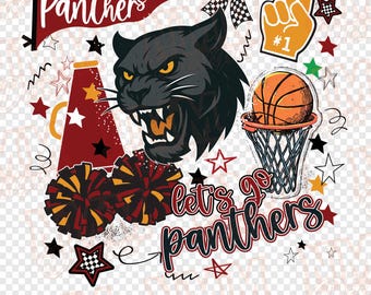 Cheer Lets Go Panthers Adretter Doodle Maskottchen Basketball png | digitaler Download | Rotgold