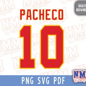 Pacheco Jersey svg png, pdf, svg Dateien für Cricut, Vinylschnittdatei, für Shirts und Tassen, Aufbügeln für den Schulsport