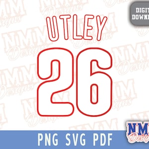 Utley Jersey svg png, pdf, svg Dateien für Cricut, Vinylschnittdatei, für Shirts und Tassen, Aufbügeln für den Schulsport