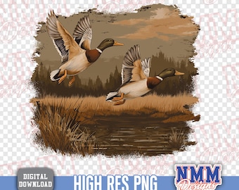 Retro Flying Mallard Duck PNG, Hunting Sublimation (Digital Download)