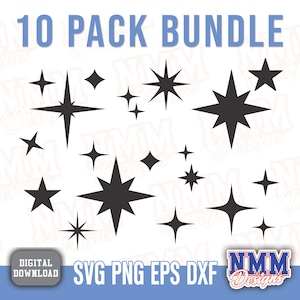 Sterne SVG Bundle | Funkelnde Sterne, Funkelnde Sterne Clipart, helle Designs für Cricut & Silhouette | Sofort Download