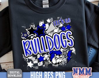 Let's Go Bulldogs mascotte preppy png | téléchargement numérique | Bleu Noir blanc