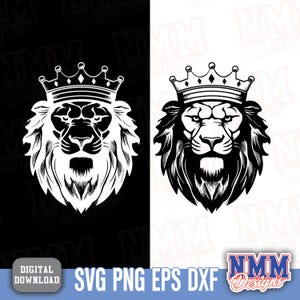 王冠のライオン SVG、PNG | Cricut、シルエット、昇華クラフト用の王室ライオンヘッドクリップアート - King Lion Design
