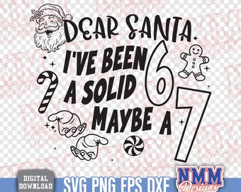 Dear Santa Solid/Maybe Kids Christmas Design, PNG SVG PDF