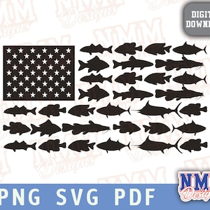 Fishing USA Flag SVG: Fish Silhouette Vector (Digital Download)
