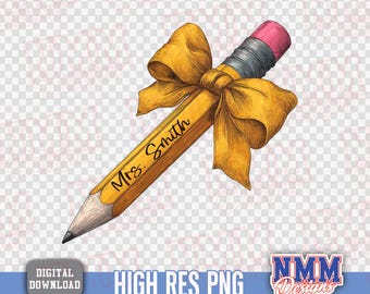 Lápiz de profesor con lazo PNG: Regalo personalizado para la vuelta al cole (descarga digital)