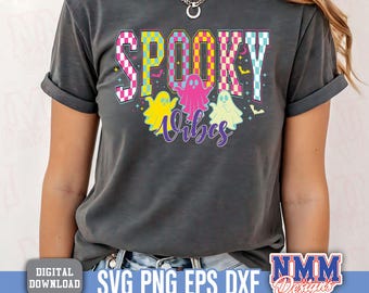 Trendy Spooky Vibes PNG, Neon Checkered Ghosts (Digital Download)